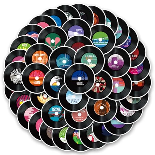 FMOST 50 Pcs Vintage Music Stickers for Water Bottle, Waterproof Vinyl CD Record Band Stickers for...