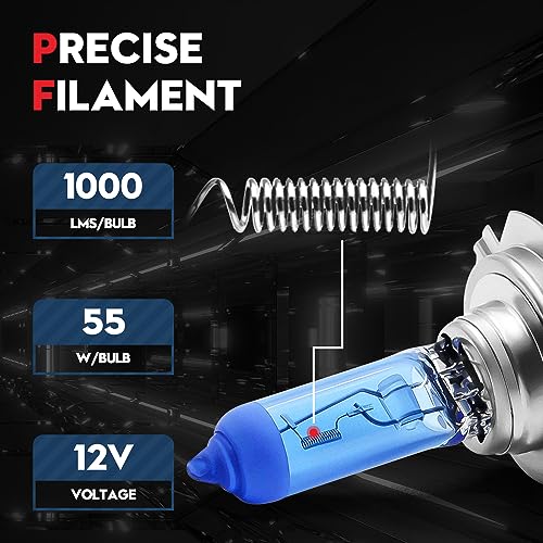 Vehicode 4X-HALO-H7-WHITE Halogen Bulbs High And Low Beams 5500K-6000K Natural White 12V 55W Combo Kit Car Motorcycle Hi/Lo Projector Fog Light Drl Replacement thumb #2
