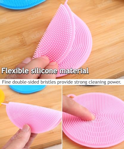Image of Cleaning Sponge Silicone Scrubber for Kitchen Scrubber Fruit and Vegetable Washing Brush Round Scrubber Pad Multipurpose Silicone Dishwashing Tools (Multicolor) (4)