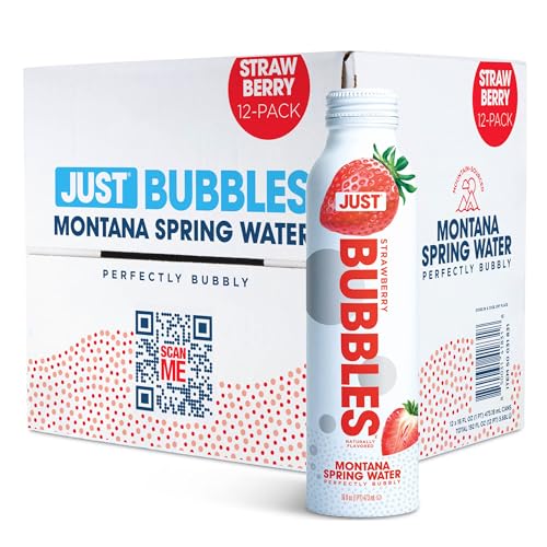 Image of JUST Bubbles Strawberry- Pure Premium Sparkling Spring Water in a Fully Recyclable Reusable Eco-Friendly Bottle - 100% Mountain-Sourced Carbonated Water with Naturally Occurring Minerals, 16 Fl Oz