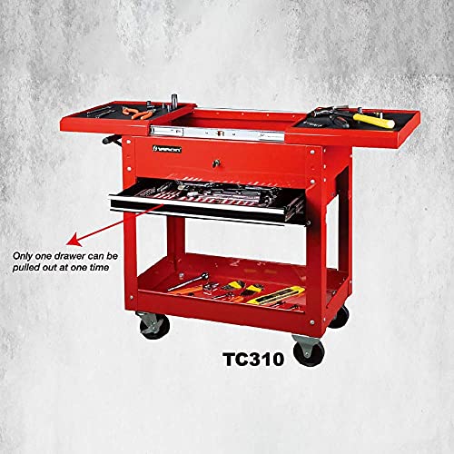 Mehrzweck-Werkzeugwagen, Werkstattwagen, Garagen-Rollwagen mit Griff, professionelle Werkzeugschrank-Aufbewahrungsbox mit 2 Schubladen und Rollen für den Garten im Freien – Bild 3
