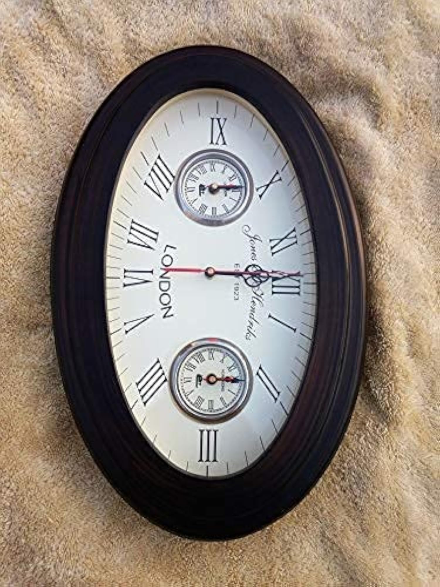 Handmade Wooden Wall Clock, 18 Inch Oval Shape