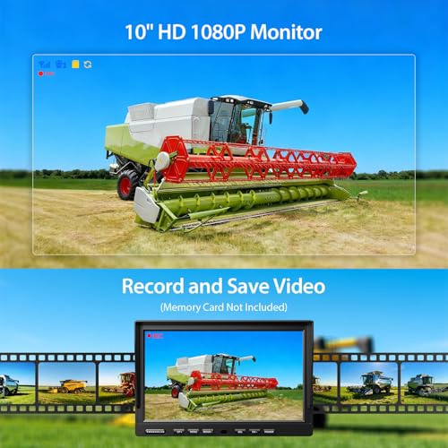 Image of ZEROXCLUB 4 Wired Backup Camera System, 10 inch 1080P Monitor IP69K Waterproof Vibration-Proof 10G Rear Side View Camera, Quad Split Screen for Tractor, Truck, Trailer, Combine, Heavy Equipment, BH104