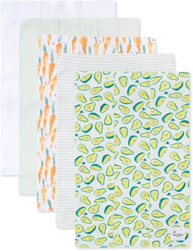Image of Burts Bees Baby Infant Burp Cloths, 100% Organic Cotton Extra Absorbent Soft Fabric Drool Cloths, 5-Pack Newborn Must-Have Essential Large Burping Cloths, One Size 17 x 11.75 Inches