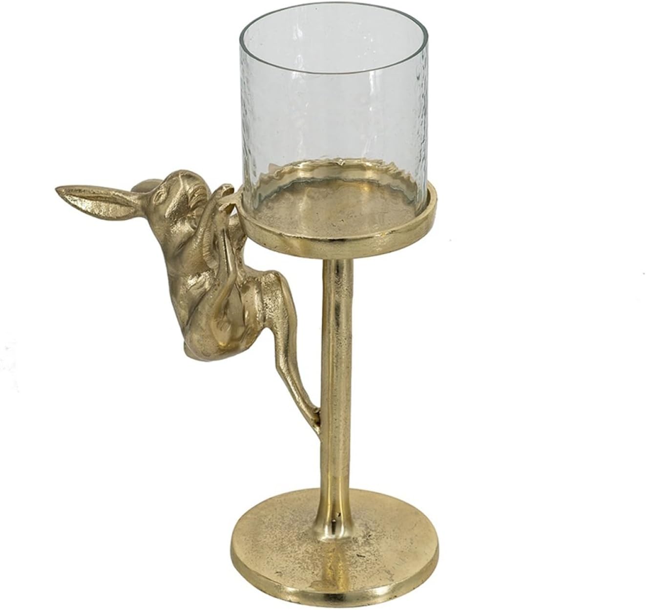 Set of 2 Gold Rabbit Pillar Candle Holder with Clear Glass Hurricane Shade - Gold, Clear - Rich Metallic Gold Finish - Holiday Décor