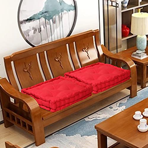 Image of HOME COLORS.IN Cotton Floor Cushion Square Chair Pad Seat Cushion for Living Room, Bedroom, Balcony Seating, Car Seat, Office Chair, Sofa & Meditation - 50x50x10 cm - Red