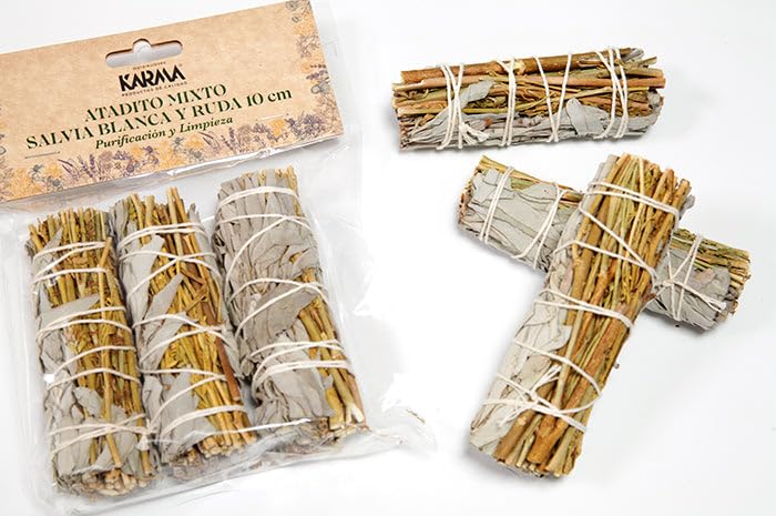 Atado de salvia blanca y ruda artesanal de recolección seleccionada y pura