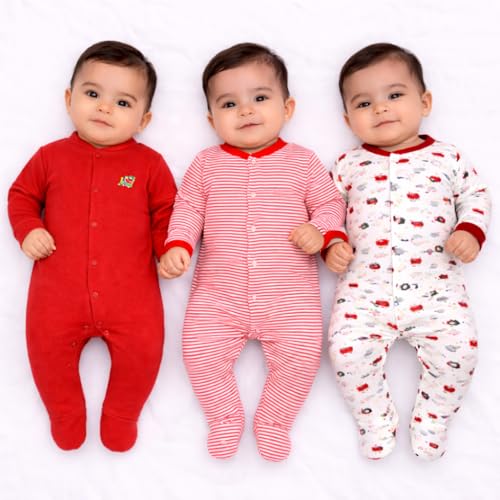 Image of VParents Rompers for New Born Baby Girl & Boy (Pack of 3), 100% Cotton Full Sleeve Romper /Bodysuit /Jumpsuit /Onesies /Sleepsuit for Infants & Toddlers, Comfortable Clothes for Babies
