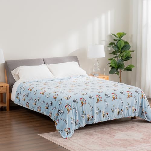 Image of Berkshire Blanket Peanuts VelvetLoft Cute Character Snoopy Plush Blanket,Snoopy the Athlete Closed in Blue,Full /Queen 90 in x 90 in (Official Peanuts Product)
