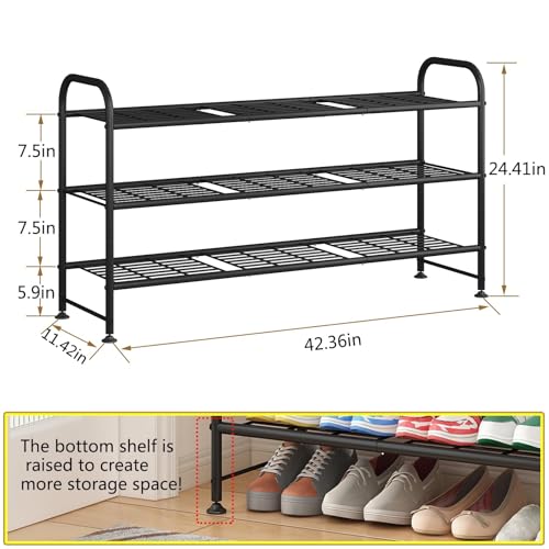 Image of LINZINAR Shoe Rack Long 3 Tier Metal Shoe Organizer Metal Wide Shoe Shelf for Closet Entryway Bedroom Large Capacity Black
