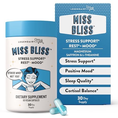 Image of Legendairy Milk Miss Bliss™ Stress Support for Women – Stress Relief Supplement with affron® Saffron, Magnesium Glycinate + Citrate & L-Theanine – Calm & Mood Balance, Non-Drowsy, 60 Vegan Capsules