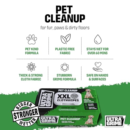 UltraGrime Pet Cleaning Wet Wipes for Dogs & Cats - Extra Large Dog Wipes for Paws, Eyes & Ears - Gentle Pet Grooming Wipes for Everyday Cleaning – (Pack of 80) - Image 3