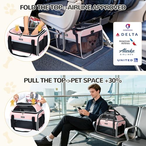 Image of Lekereise Top-Expandable Pet Carrier 17x11x9.5 Inch Alaska Hawaiian Airline Approved Soft Sided Underseat to 12lbs Travel Carriers for Small Dogs and Cats with Locking Safety Zippers Anti-Scratch Mesh