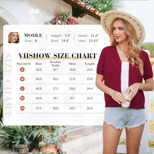 Viishow Women'S Short Sleeve Lightweight Open Front Knit Cardigan Sweater V Neck Crochet Button Down Shrugs Tops,Black,Small thumb #5