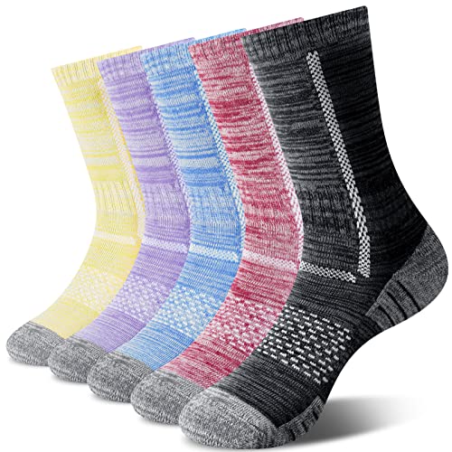 Amazon Brand - HIKARO Damen Sportsocken Dicke Atmungsaktive Baumwolle Wandersocken Blasenhemmend Feuchtigkeitsableitende Trekkingsocken 5 Paar