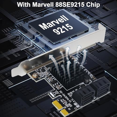 image for Ubit Expansion Card,PCIe 2.0 X1 to SATA III 4 Ports Adapter Card for I