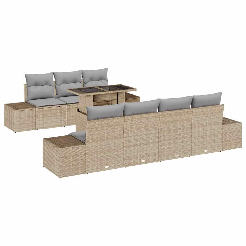 Salon de jardin, polyrotin, beige et gris clair, 8 pièces, 81.3kg
