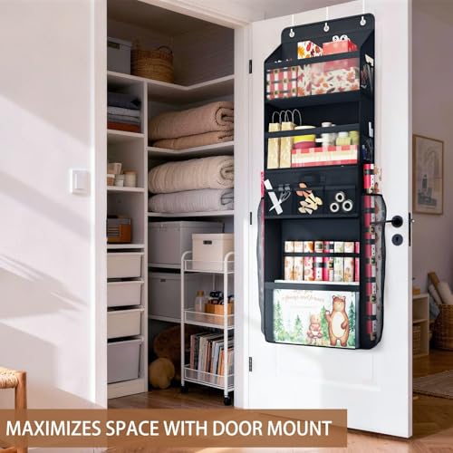 WERNNSAI Geschenkpapier Organizer zum Aufhängen, Große Kapazität für Tür, mit abnehmbaren Schubladen & elastischen Bändern, Hängende Tasche für Geschenkband, Schleifen und Deko, 133x42x17 cm