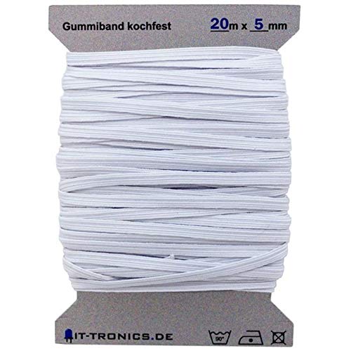 20m x 5mm bande élastique blanc résistante 75% polyester 25% élasthanne