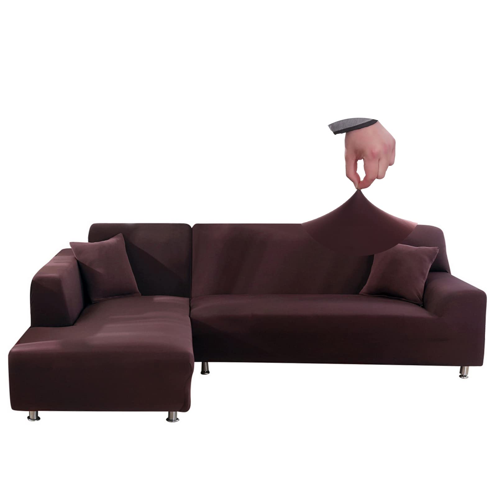 L Shape Stretch Sofa Cover for Right/Left Side Chaise Lounge 2 Piece Couch Covers Washable for Pets Corner Slipcovers Furniture Protector Fits 3 Seater and 4 Seater Sofas Coffee Color