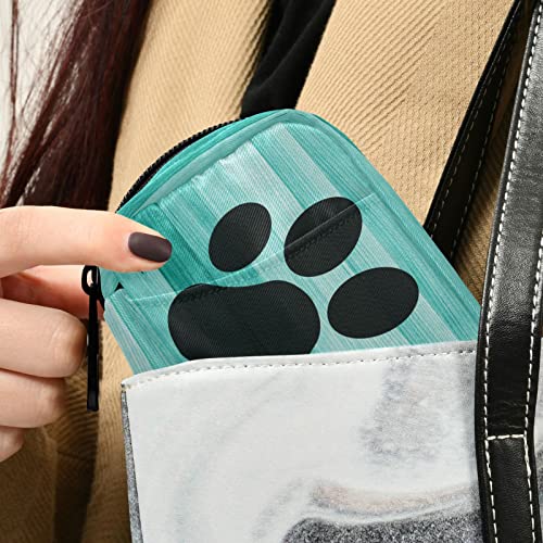 Image of Ollabaky Teal Turquoise Wooden Striped Pill Case, Weekly Portable Dog Paw Pill Bag Container 7 Days Pill Box Organizer Vitamin Supplement Holder with Zipper for Travel Family Busines