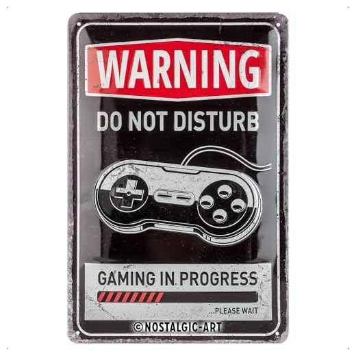 Nostalgic-Art Retro Blechschild Gaming in Progress, Warnschild als Geschenk-Idee für Gamer, aus Metall, Vintage-Design zur Dekoration, 20 x 30 cm