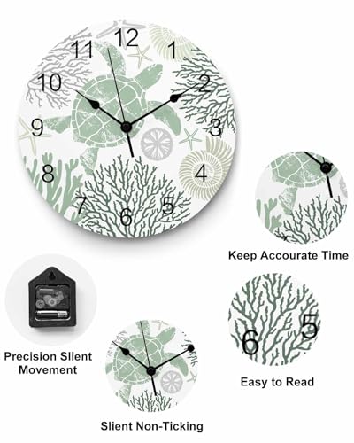 Reloj de pared redondo 14 pulg color verde salvia PVC silencioso miniatura 5