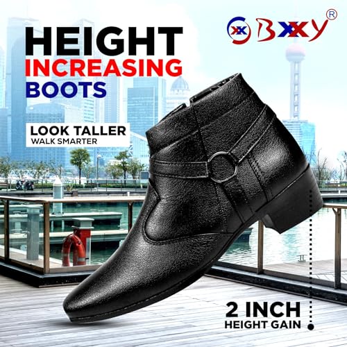 Image of BXXY Men's 2 inch Height Increasing Synthetic Material Casual Formal Chelsea Ring, Slip-On Boot with Pu Sole.