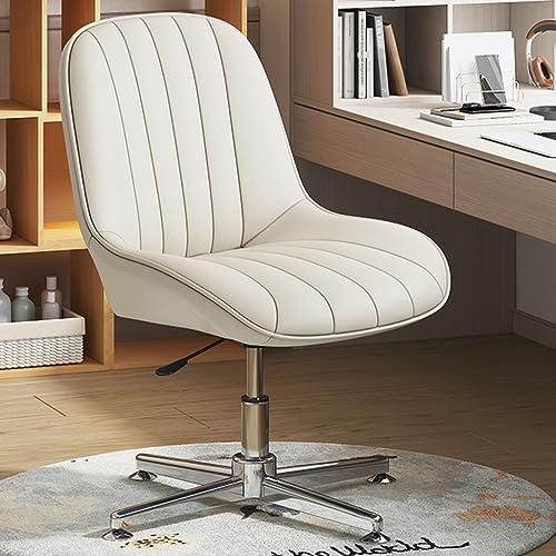 Silla de Escritorio de Oficina sin Brazo ergonómico Moderno con Base giratoria de Cuero PU y diseño cómodo para Uso de la Oficina en casa (Caqui)