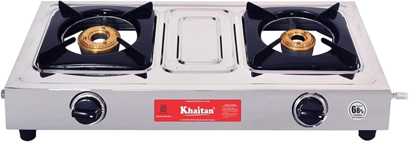 Khaitan 2 Burner Classic Stainless Steel Manual Gas Stove (2 Burners)