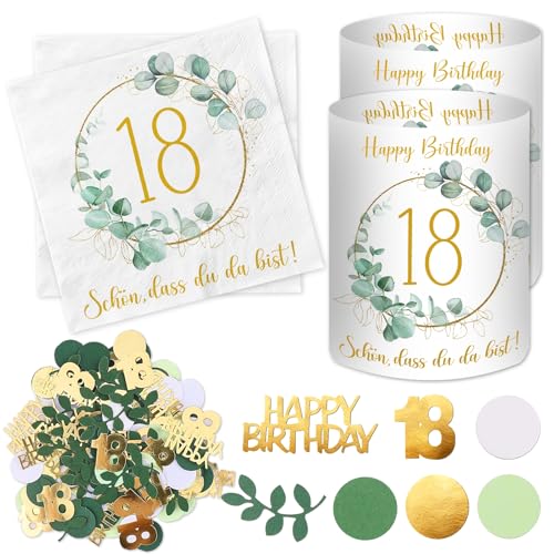 20 tovaglioli 18° compleanno + 12 portacandele da tavolo + 100 coriandoli decorativi verdi, decorazione per il 18° compleanno, ragazza, ragazzo, eucalipto, decorazione da tavolo 18 anni