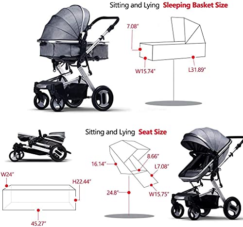 Zhiding Babykar 3 in 1 opvouwbare buggy 72-wheeler, kinderwagen met extra grote luchtwielen, voor kinderen schakelbare fietswalking, lange reis voor pasgeboren en peuter) (Color : Gray) - Afbeelding 7