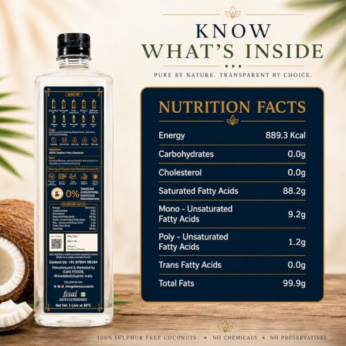Image of The Golden Secret Kacchi Ghani Wooden Cold Pressed Coconut Oil 1 Litre (Pack of 2) | Pure Coconut Oil | Cold Pressed Oil | Edible Grade | Rich in Natural MCTs & Lauric Acid | For Hair Care, Skin Care, Body Massage, Oil Pulling & Cooking | Sulphur free