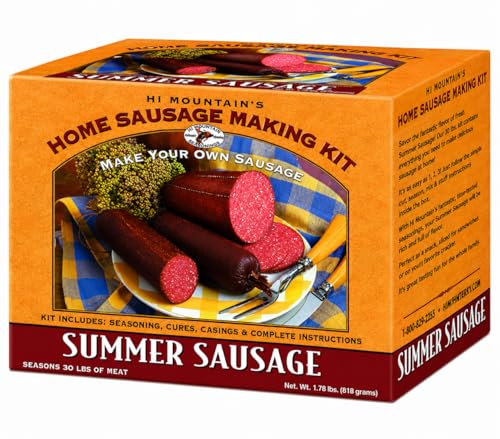 Hi Mountain Summer Sausage Seasoning Kit | ORIGINAL BLEND | Includes 10 Fibrous Casings, Seasoning, Cure, & Directions | Ideal for Beef, Pork, Venison, Deer & Wild Game | Makes up to 30 lbs