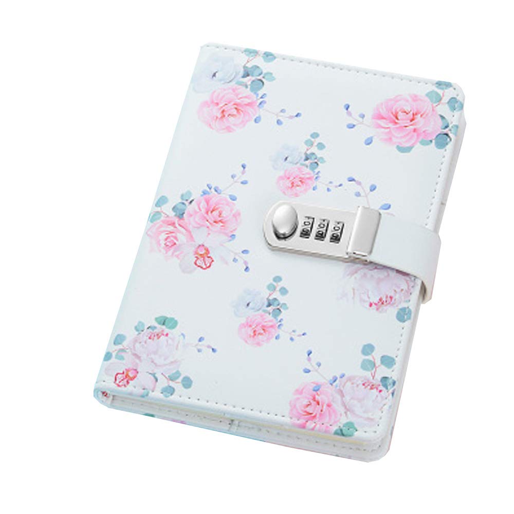A5 Cuaderno de Cuero PU Diario Planificado Organizador cuaderno diario registro diario con candado,Cuaderno Diario de Cuero PU Vintage con Cerradura de Combinación, TPN112 Flores [office_product]