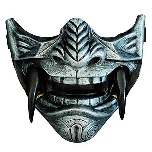 Half Face Cover -3D Japanese Demon Face Cover Resin Ghost Cosplay Helmet Half Face Cover Halloween C