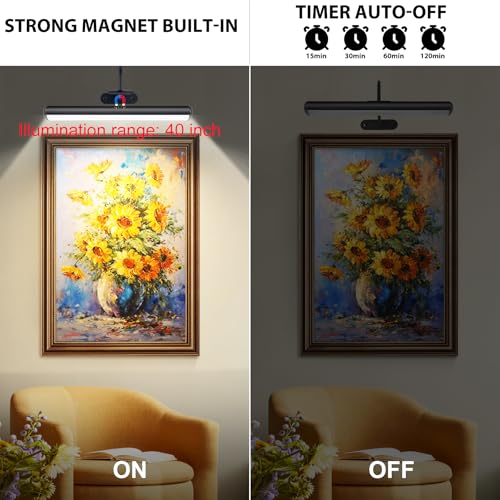 Image of Wireless Picture Light for Wall, Battery Painting Lighting with Metal Material, Remote Control,3 Lighitng Colors,300LM Brightness Dimmable, Timer Auto-off, Adjustable Light head for Portrait Gallery