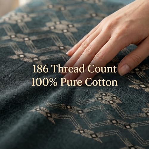 Image of Mafatlal 186 TC Autumn Delight Graceful Pure Cotton Single Flatsheet (60 x 90 Inch) | Breathable Summer Comfort | Wrinkle-Free Floral Bedsheet with 1 Pillow Cover, Elegant Blue