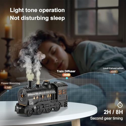 Image of KIMEE Essential Oil Diffuser, 300ml Train Diffusers for Essential Oils Large Room,Aromatherapy Diffuser Cool Mist with 2 Light 2 Mist Mode Auto Shut-Off for Home Office Hotel