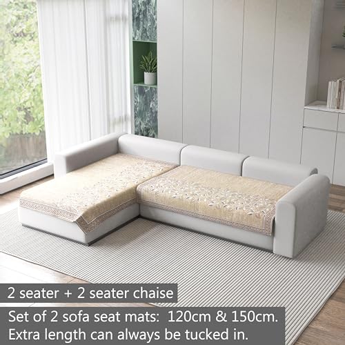 Image of Nendle Superior Velvet Floral Sofa Mat 4 Seater Set Cover Durable Protector for Living Room Sofa Set 2+2, Suitable for L Shape, Sectional and U Shape Sofa (Color Beige, Pack of 2)
