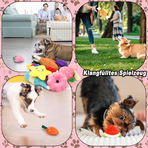 Reyshin 10 Stück Quietschspielzeug Plüsch Hundespielzeug, Obst Snacks und Gemüse für Hunde Quietschendes Spielzeug für Haustier Interaktives Spielzeug für Hunde (H01)