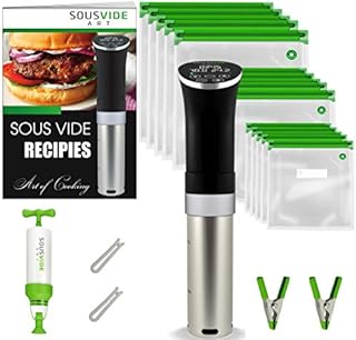 SOUSVIDE ART Precision Cooker Kit | 1000W STANDARD Sous Vide Machine Immersion Cookers Circulator | 15 Vacuum Seal Bags, Vacuum Pump, Digital Timer, & Temperature Control | All In One Sous Vide Machines