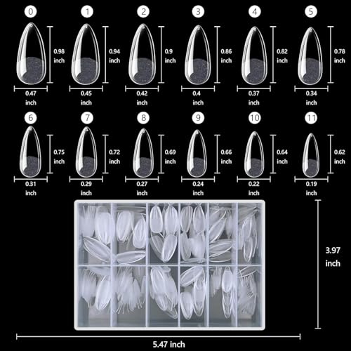 Image of COSTICA 550pcs Almond Naill Tips Clear Full Cover Medium Length Short Almond Fake Nails Acrylic Gel Naill Tips for Salon and Home Naill Art Manicure 12 Sizes
