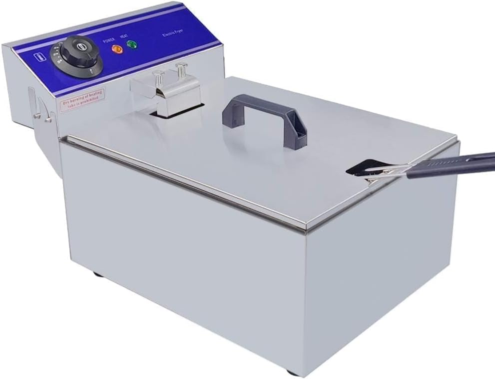 Electric Deep Fryer Commercial Stainless Steel Tank With Lid Easy Clean Home and Commercial Use Countertop Kitchen Fat Fryer Frying Machine for French Fries UK plug (Single Tank,6L)