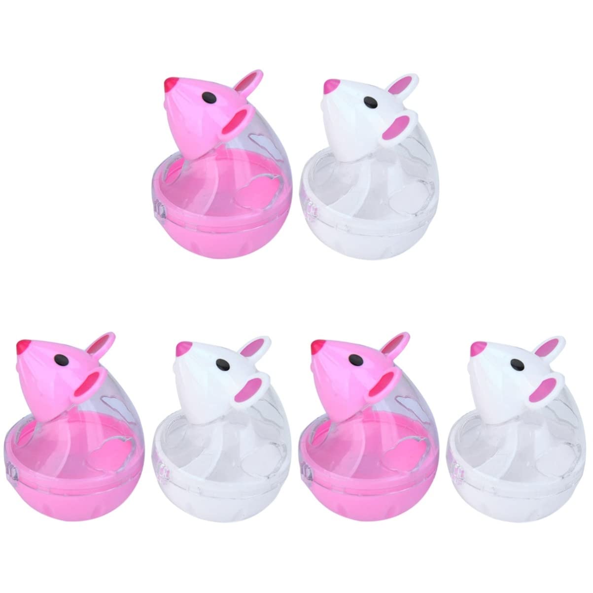Happyyami 6piezas Comedero Interactivo para Gatos Dispensador De Snacks Forma De Ratón Juguete De Tumbler para Mascotas Diseño De Filtración De Comida y Rojo