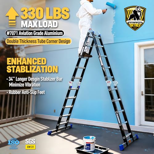 Image of Bryner Step Folding Ladder 19.6ft Multi-Purpose Aluminium Extension Ladders, 7 in 1 Folding Adjustable Telescoping Step Ladder 330lbs