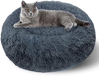 ETACCU Cat Bed, Plush Pet Bed for Kitten, Round Cushion Puppy Sofa for Smal Dog, Soft Donut Cuddler Cat Calming Bed with Non-Slip Bottom, 50cm Cat Nest Bed (Dark Grey)