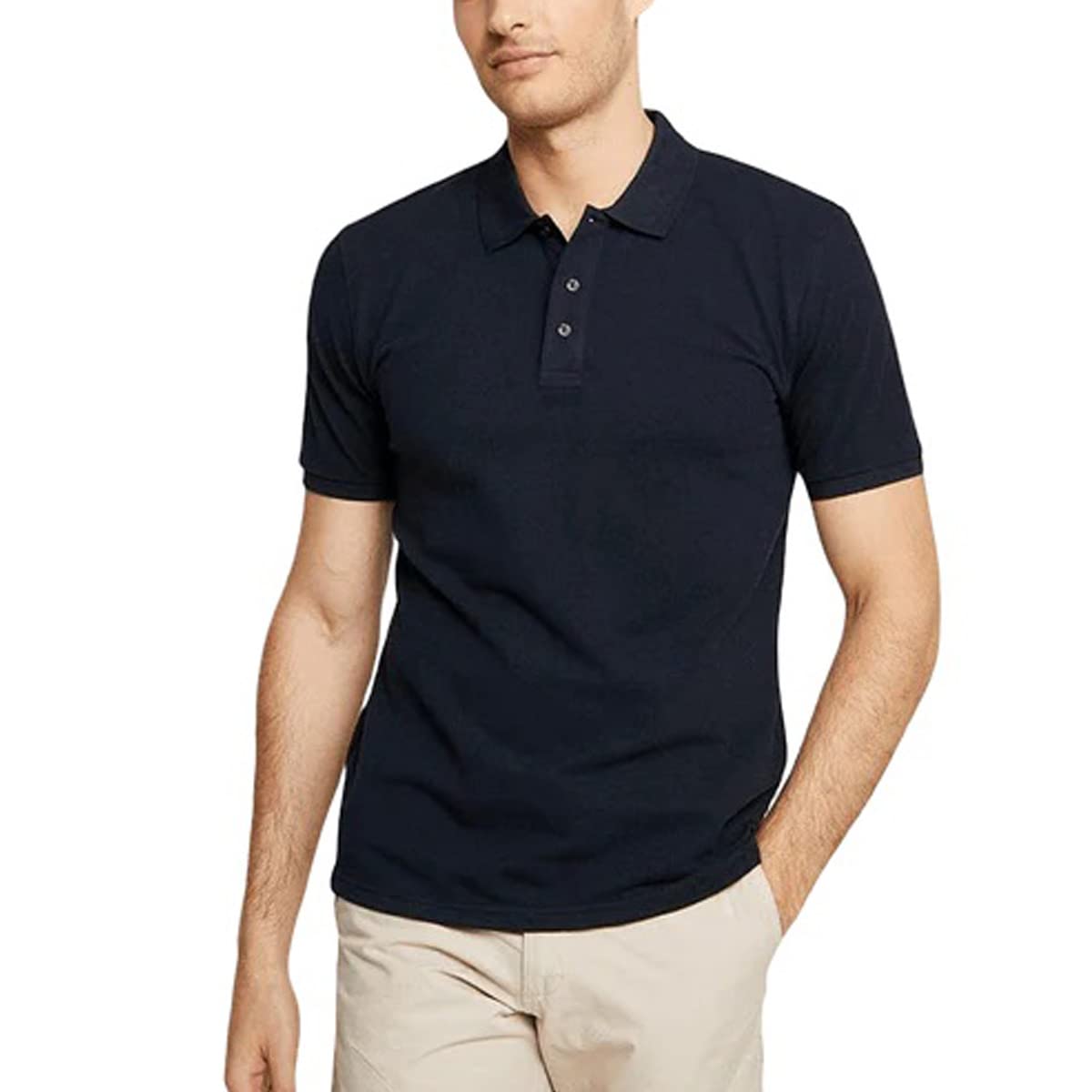 True Face Mens Polo Shirt Plain Tshirt Short Sleeve Summer Work Pique T Shirt Workwear Adult Tee Classic Casual PK Short Sleeve Top Navy S