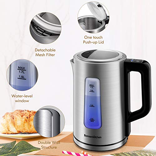 Bonsenkitchen 2200W 1.7L Edelstahl Wasserkocher, Elektrischer Wasserkocher mit 5 Temperatureinstellung und… – Bild 3