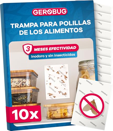 Gerobug Trampa Polillas Alimentos 10 Unidades - Trampa para Polillas - Trampa de feromonas para la Protección de Alimentos con efecto a largo plazo